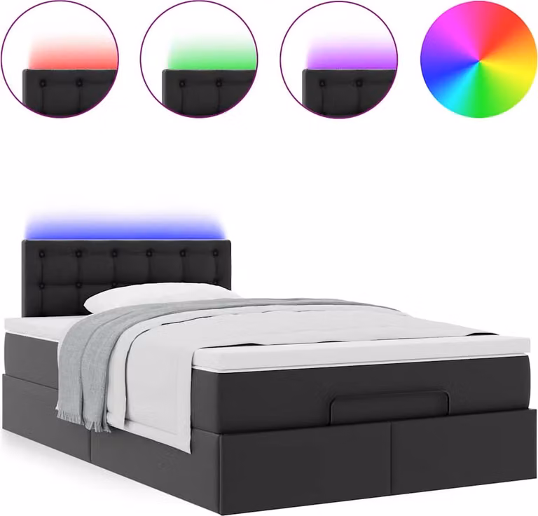Pouf Letto con Materassi e LED Nero 120x190 cm Pelle finta