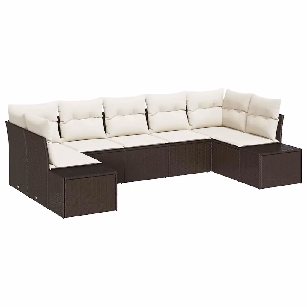 Set Divano da Giardino a L vidaXL 7 pz Marrone e Beige con Cuscini in Polyrattan e Telaio in Acciaio – 2