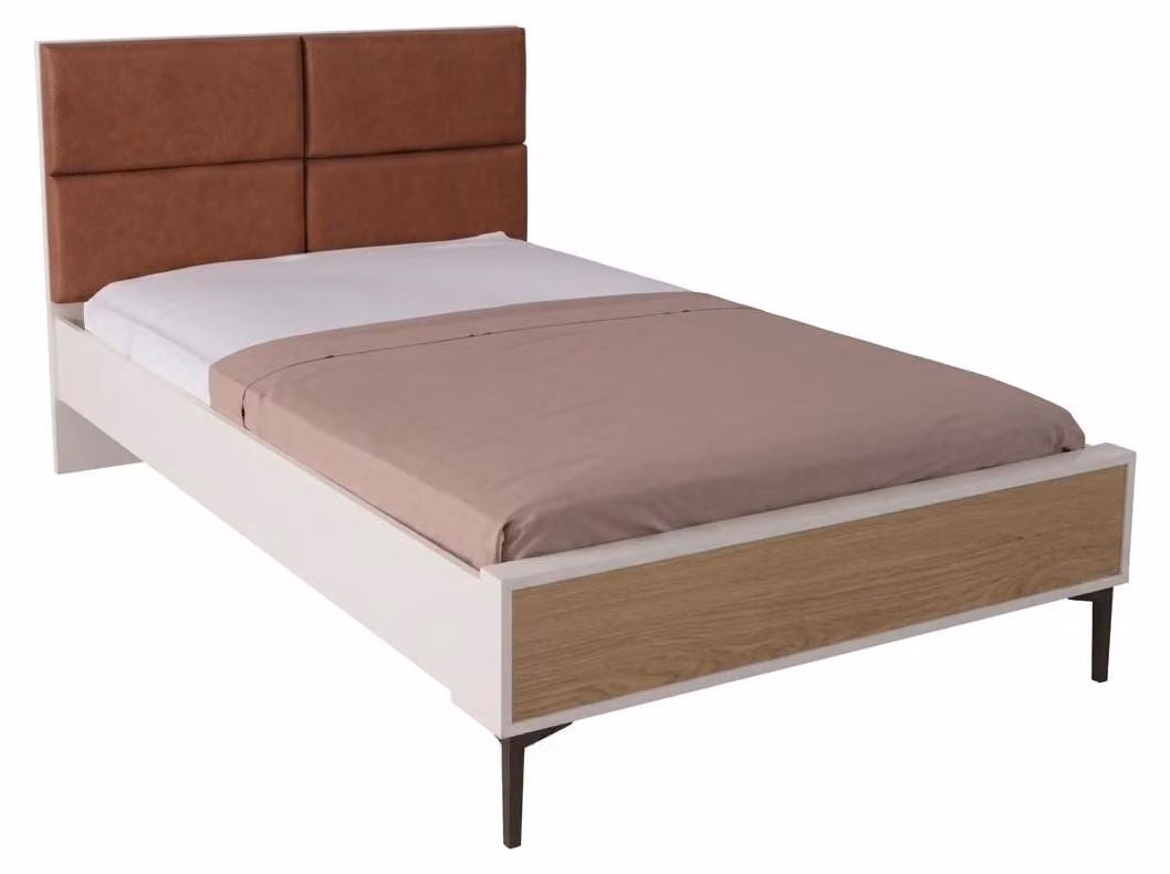 Letto bianco e marrone con testiera, dal design elegante, ideale per una camera da letto o una stanza per adolescenti