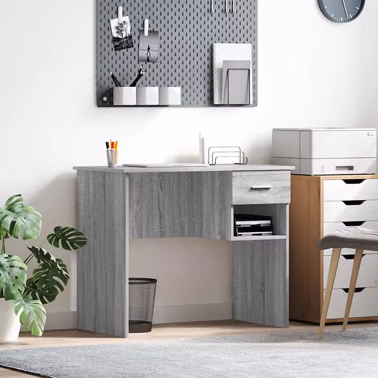 Scrivania moderna vidaXL in legno ingegnerizzato grigio, L 90 x P 49 x H 75 cm