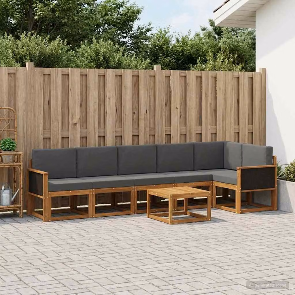 Set di divani da esterno vidaXL 7 pz in legno di acacia con tavolo da caffè e cuscini, colore marrone e antracite