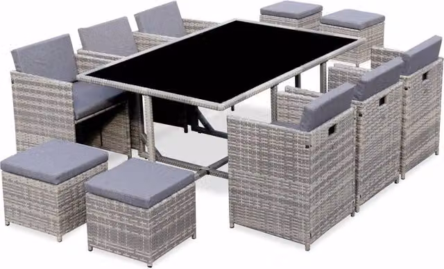 Set tavolo da giardino in resina intrecciata con 6-10 posti, scala di