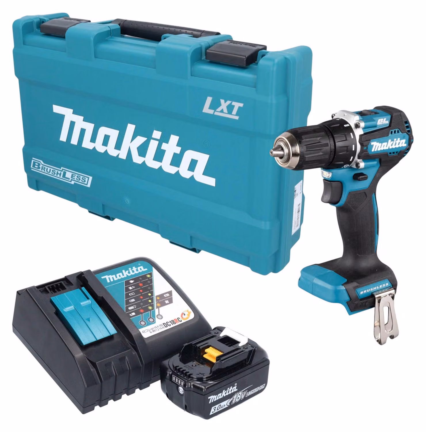 Trapano avvitatore a batteria Makita DDF 487 RF1K 18 V 40 Nm brushless + 1 batteria da 3,0 Ah + caricabatterie + valigetta