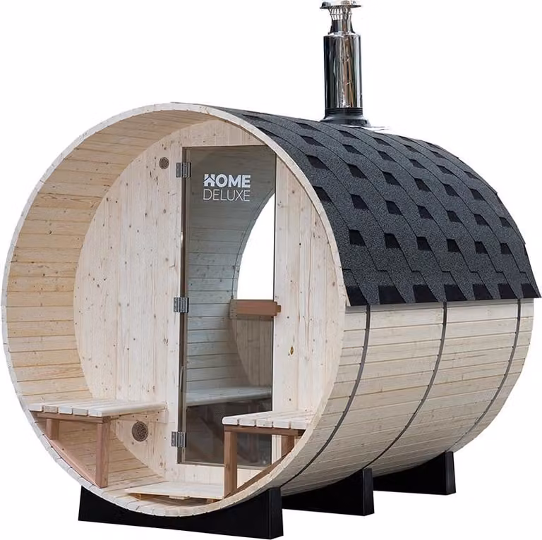 Home Deluxe Sauna a botte con stufa a legna LAGOM DELUXE - Dimensioni: circa 210 cm x 240 cm I Sauna a botte con stufa a legna, acquisto sauna a botte, sauna da giardino, sauna da esterno con stufa a legna, sauna da esterno, sauna a botte tradizionale, sa