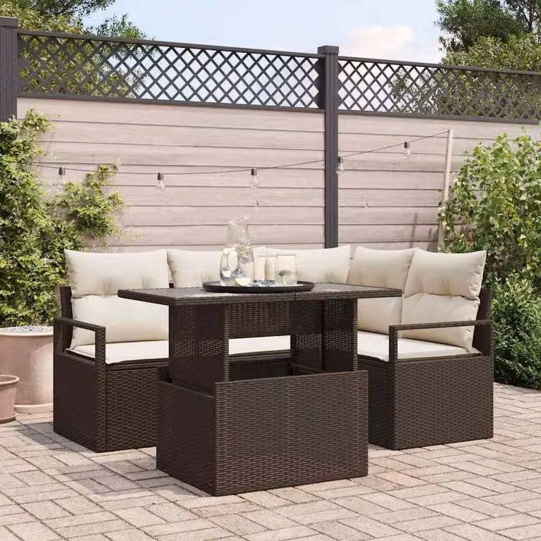 Maison Exclusive - Set di divani da giardino, 5 pezzi, color marrone, in rattan sintetico