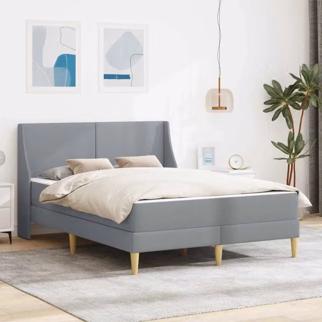 Letto matrimoniale con materasso vidaXL in tessuto grigio, L/P/H: 144 x 200 x 96 cm