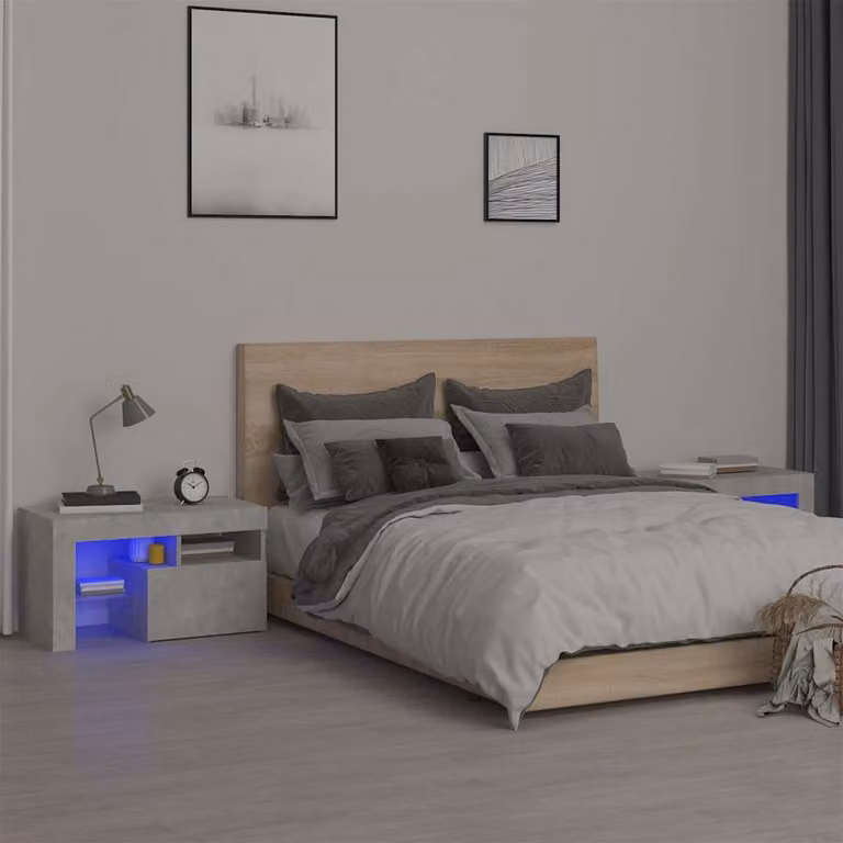 Set di 2 comodini vidaXL con luci LED integrate, colore grigio cemento, L 70 cm x P 36,5 cm x H 40 cm
