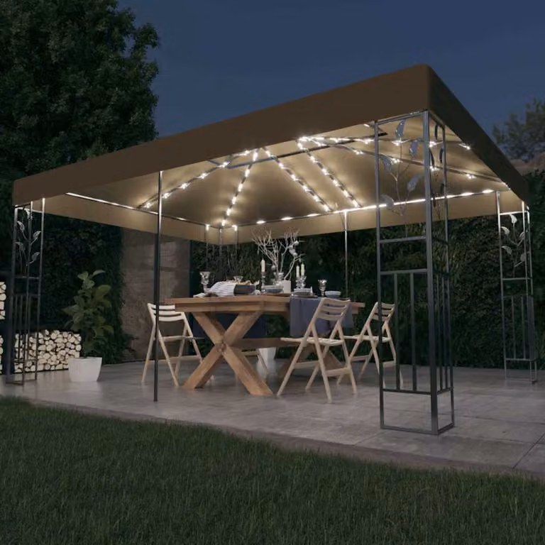 vidaXL Gazebo con Tetto Doppio e Luci LED Grigio, L: 400 cm, P: 300 cm, H: 273 cm