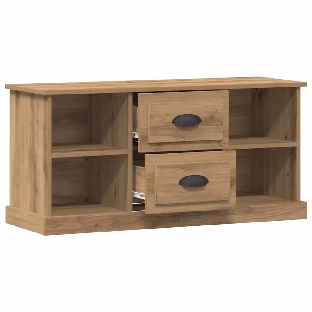 Mobile TV moderno HELLOSHOP26 in legno di rovere color marrone con ripiani per soggiorno L 99,5 x P 35,5 x H 48 cm – 2