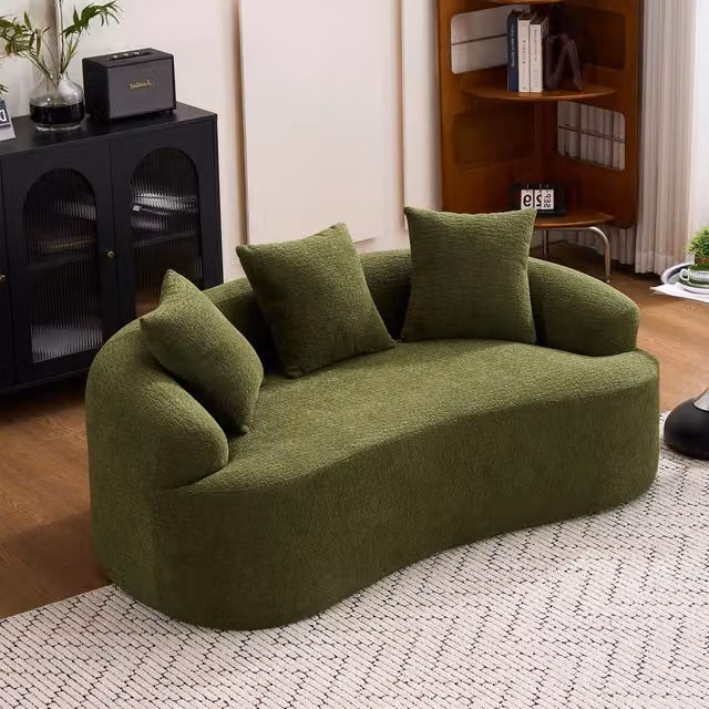 Divano 2 posti con cuscini ¨C Minimal ¨C Verde tessuto imbottito