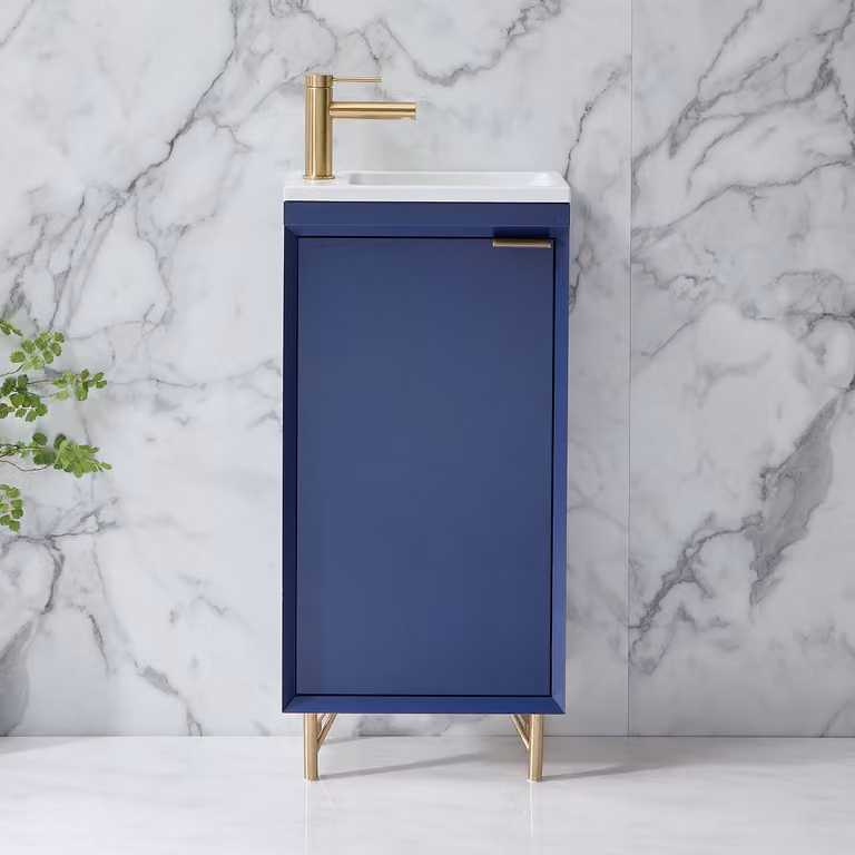 Mobile Bagno Blu Marino 400mm con Lavabo e Maniglia con Impugnatura a Dito in Oro Satinato