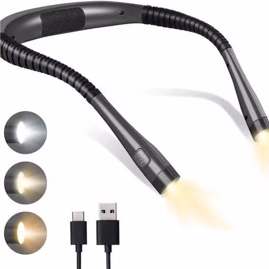 Lampada LED flessibile - 3 colori, 3 livelli di luminosità, ricaricabile, autonomia della batteria 6-80 ore, ideale per leggere, cucire e andare in campeggio