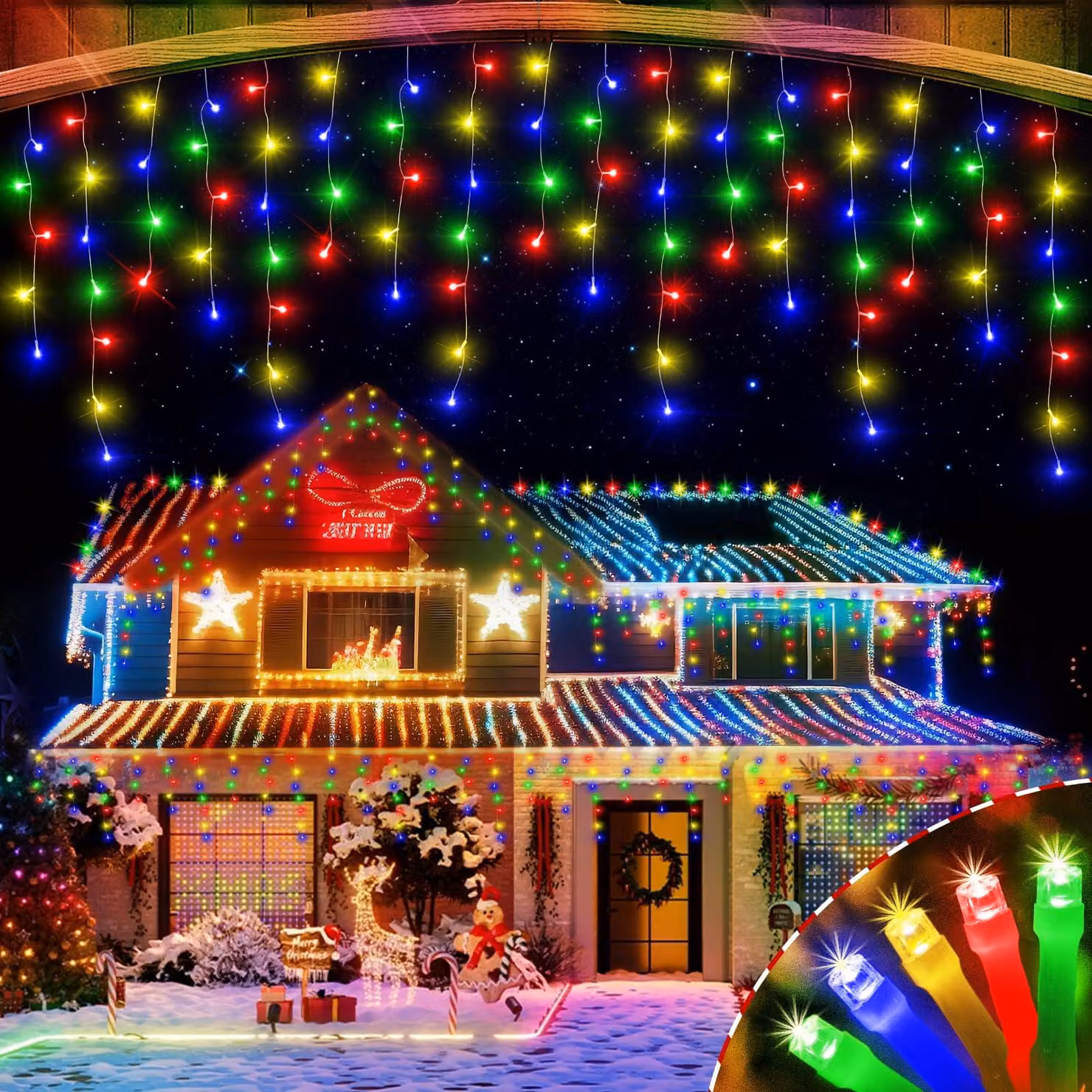 Luci a LED colorate per decorazioni natalizie, lunghezza 40 metri, 1280 LED, 8 modalità, con timer, impermeabili
