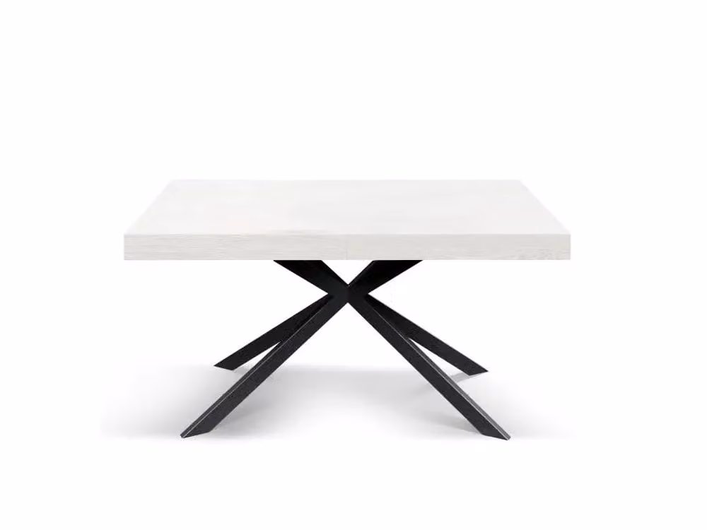 Tavolo CAMAIORE in legno, finitura bianco frassinato e base a X in metallo antracite, allungabile 140×90 cm - 220×90 cm