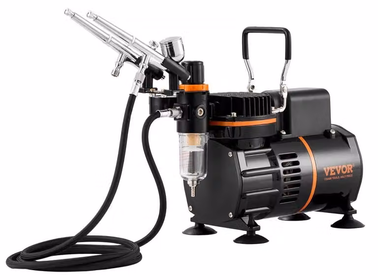 Kit professionale per aerografo - Compressore da 120 W - 3 aerografi con ugelli da 0,2/0,3/0,8 mm