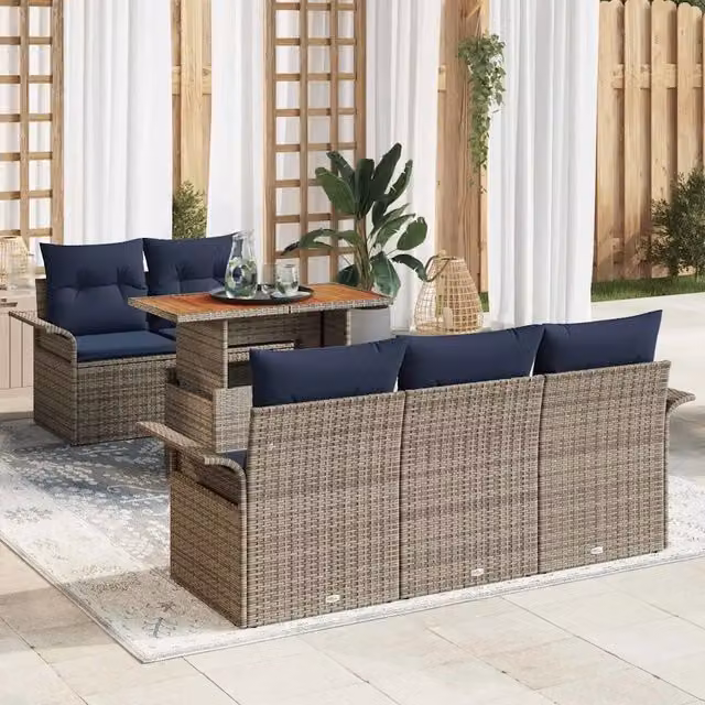 Set Divano da Giardino 6 pz grigio e blu navy 3349275