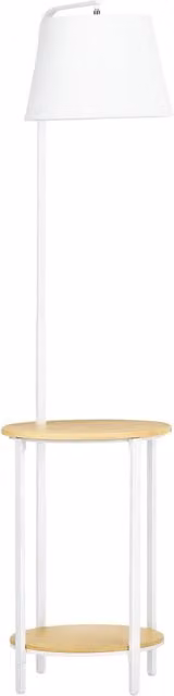 Lampada da terra XYLO con tavolino e paralume in lino bianco, L 43 cm x P 39,5 cm x H 162 cm