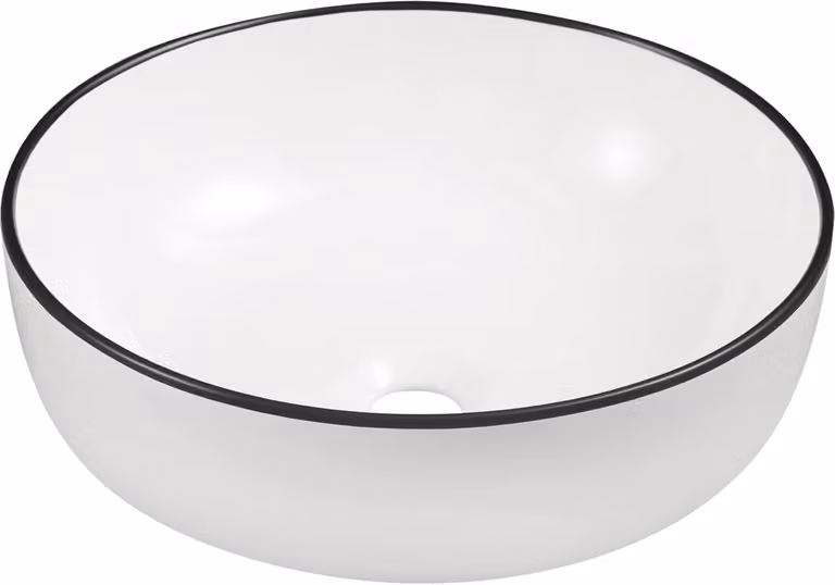 Kerra | Lavabo - Lavabo da appoggio Kr-98 - 41,5X13 Cm - Bianco lucido con bordo nero - Design moderno a soppalco