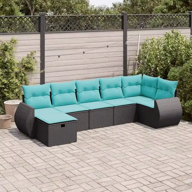 Set Divani da Giardino con Cuscini 7pz Nero Polyrattan 3325603