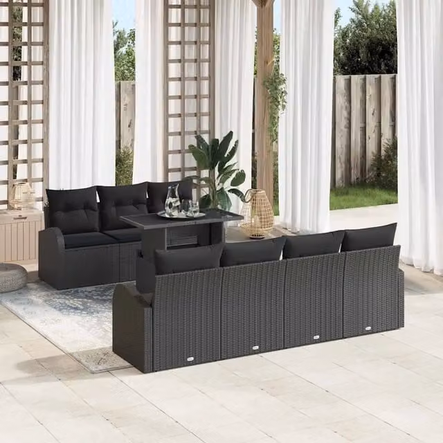 Set Divano da Giardino 8 pz Nero Poly Rattan 3348589