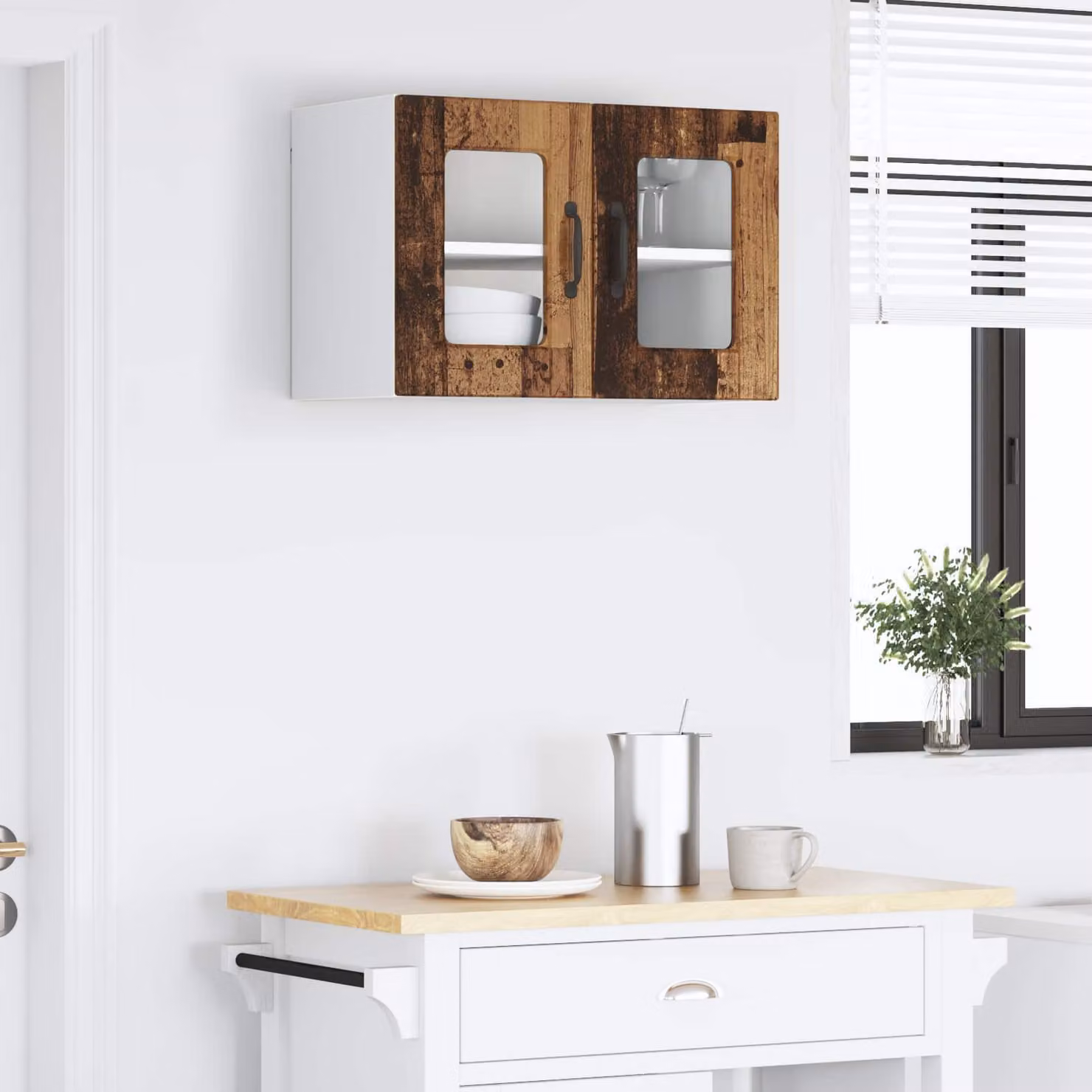 Mobile da parete LUCCA vidaXL in legno marrone con ante in vetro L 60 x P 31 x H 40 cm
