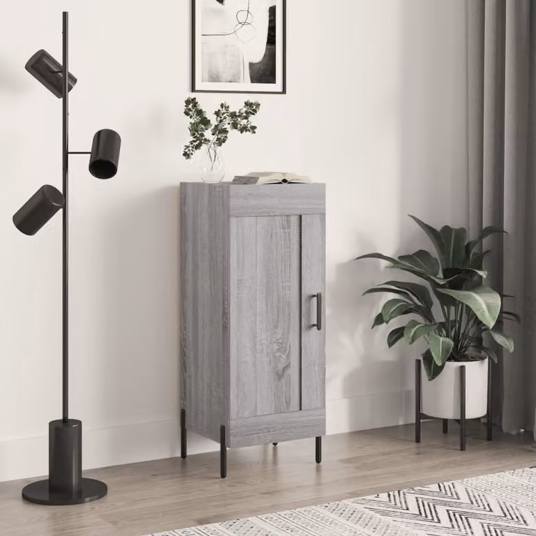 Credenza moderna vidaXL in legno e metallo, Grigio Sonoma, L/P/H: 34,5 x 34 x 90 cm