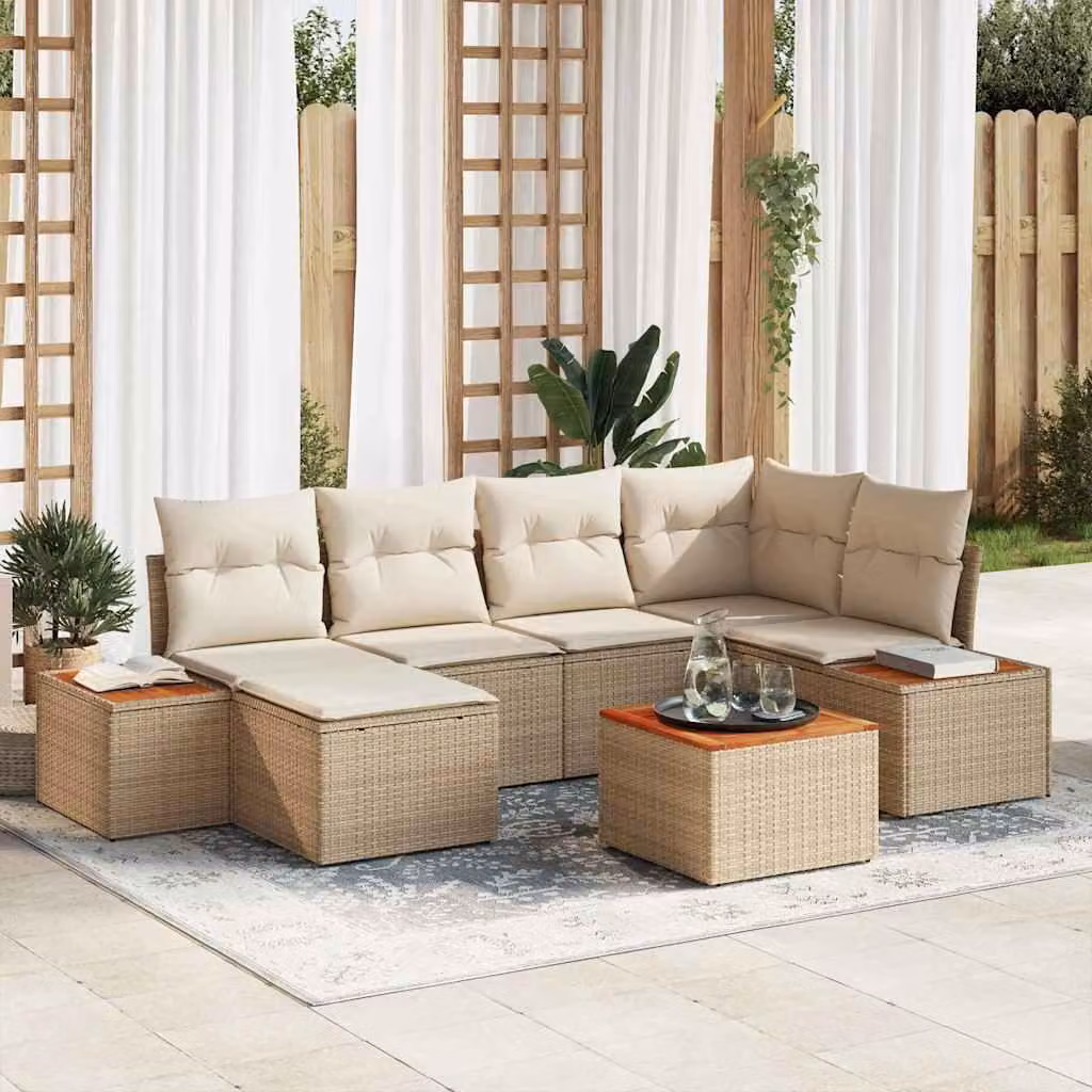 Maison Exclusive - Set da giardino composto da 7 pezzi, divano e poltrone, in rattan sintetico beige