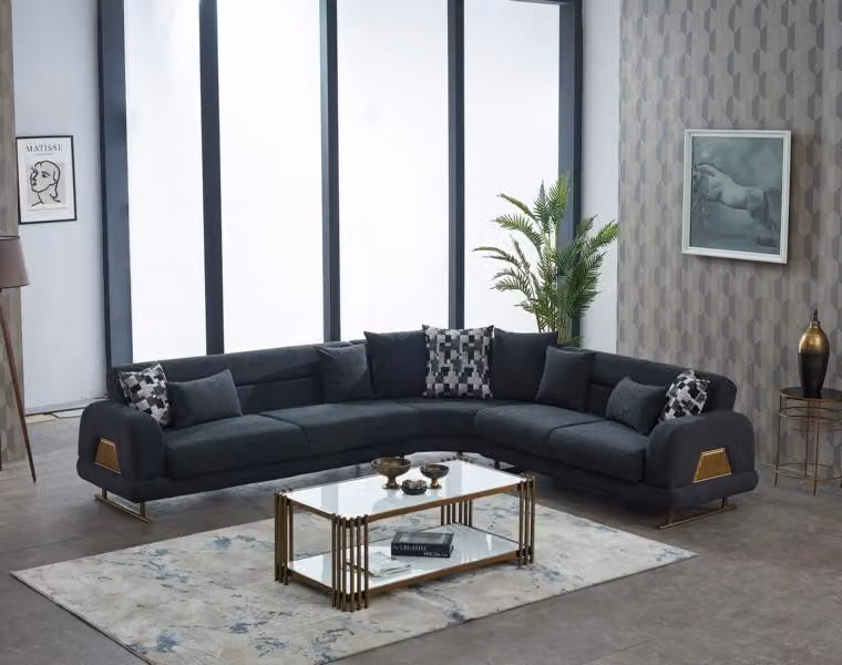 Stoffsofa Ecksofa L-Form Polstersofa Grau Couch Design Eck Sofa