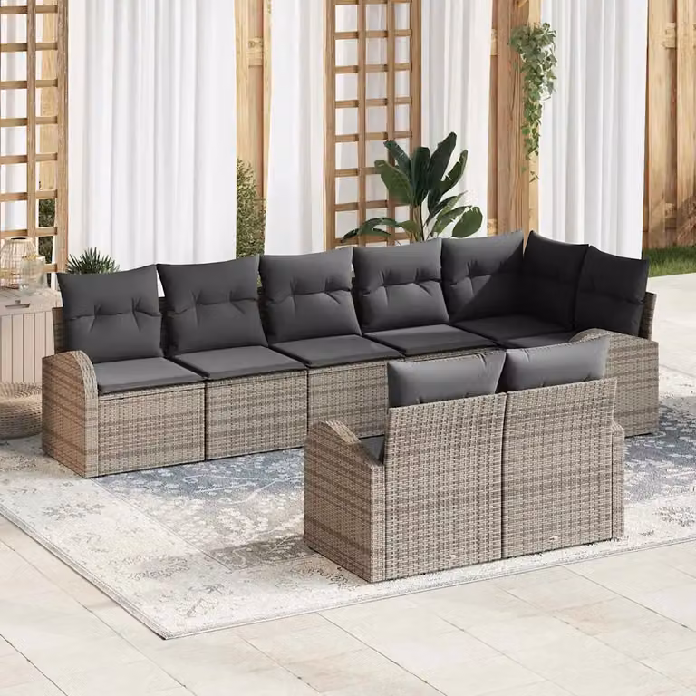 Set Divano da Giardino vidaXL a 8 posti in Polyrattan Grigio con Cuscini e Ottoman a Forma di U