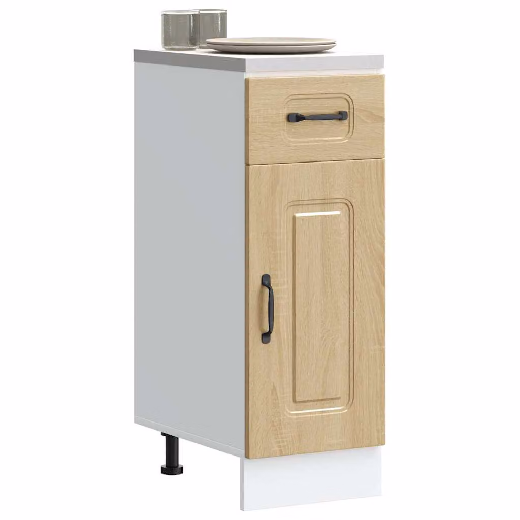 Base da cucina moderna vidaXL Kalmar in legno multistrato e MDF, colore bianco e rovere, H 81.5 x L 46.0 x P 30.0 cm