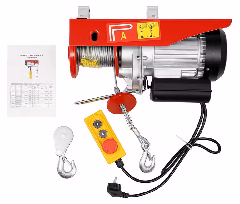 Verricelli elettrici a fune, modello PA800 - capacità di sollevamento da 400 a 800 kg - altezza di sollevamento di 10 metri - alimentazione 220-230V, 1400W - telecomando cablato - spina di tipo europeo