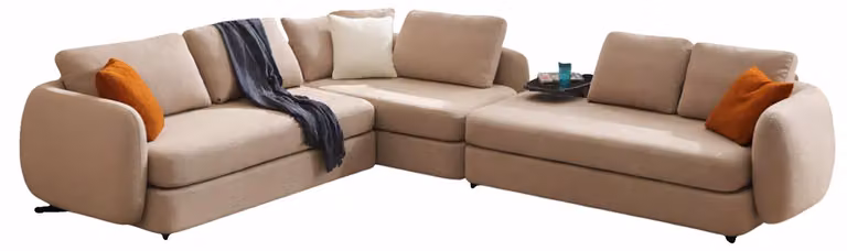 Beiges L-Form Polstersofa Wohnzimmercouch Designer Sofa Metallfüße