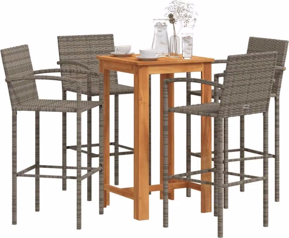 Maison Exclusive - Set Bar Giardino 5pz Grigio Legno Massello Acacia e Polyrattan