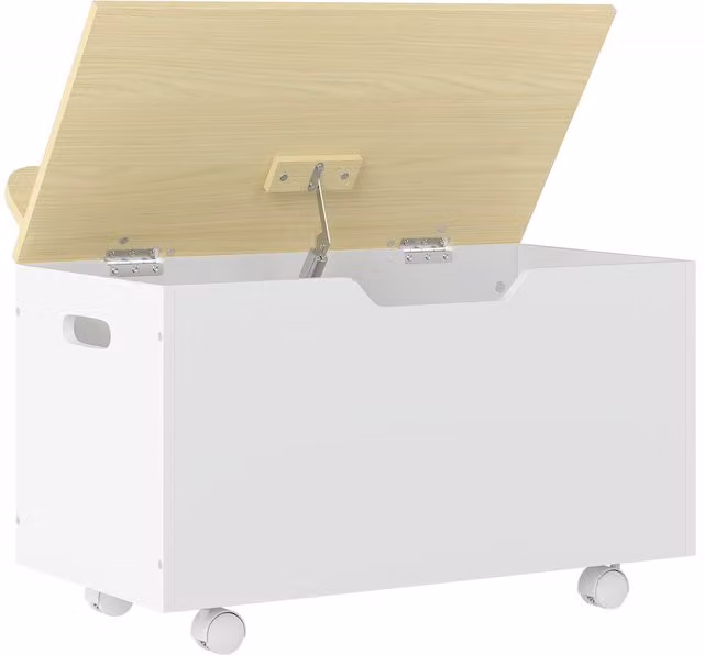 Baule Portagiochi in Legno AIYAPLAY per Bambini con Ruote e Coperchio a Forma di Nuvola, Bianco, L: 59 cm, P: 30 cm, H: 53 cm