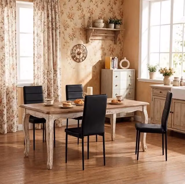 Set da 4 Sedie da Pranzo con Schienale Alto in Ecopelle Nera e Struttura in Metallo