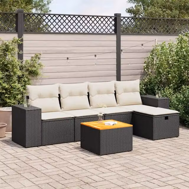 Set Divano da Giardino 6 pz con Cuscini Nero in Polyrattan 3325864