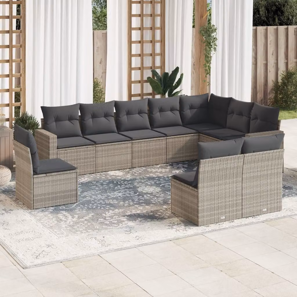 Maison Exclusive - Set Divano Giardino 10 pz con Cuscini Grigio Chiaro Polyrattan
