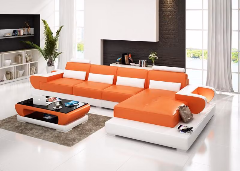 Ledersofa Couch Wohnlandschaft Ecksofa Eck Garnitur Design Modern Sofa G8003C