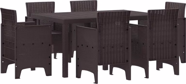 Set da Pranzo per Giardino 7 pcs Marrone Rattan Polt