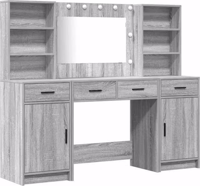 Set da Toeletta | Tavolo da Trucco con LED con porta 3 pz Grigio Sonoma