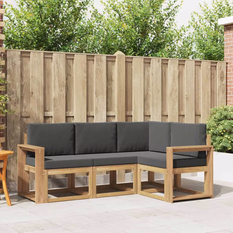 Set di divani da esterno vidaXL 4 pz in legno di acacia con cuscini Bianco e Antracite