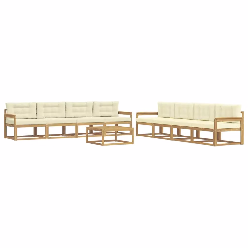 Set di mobili da giardino vidaXL composto da 9 pezzi con divani, tavolino da caffè e cuscini in tessuto bianco e beige con struttura in legno di acacia – 2