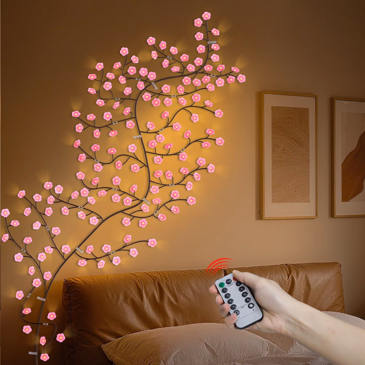 Striscia luminosa a LED a forma di fiori di ciliegio, lunghezza 2,3 metri, 144 LED, con telecomando e alimentazione USB