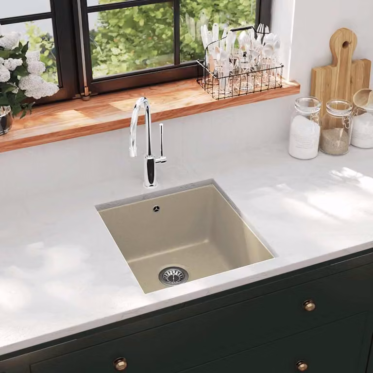 vidaXL Lavello da Cucina in Granito con Vasca Singola, Beige, L/P/H: 46 x 42 x 31 cm