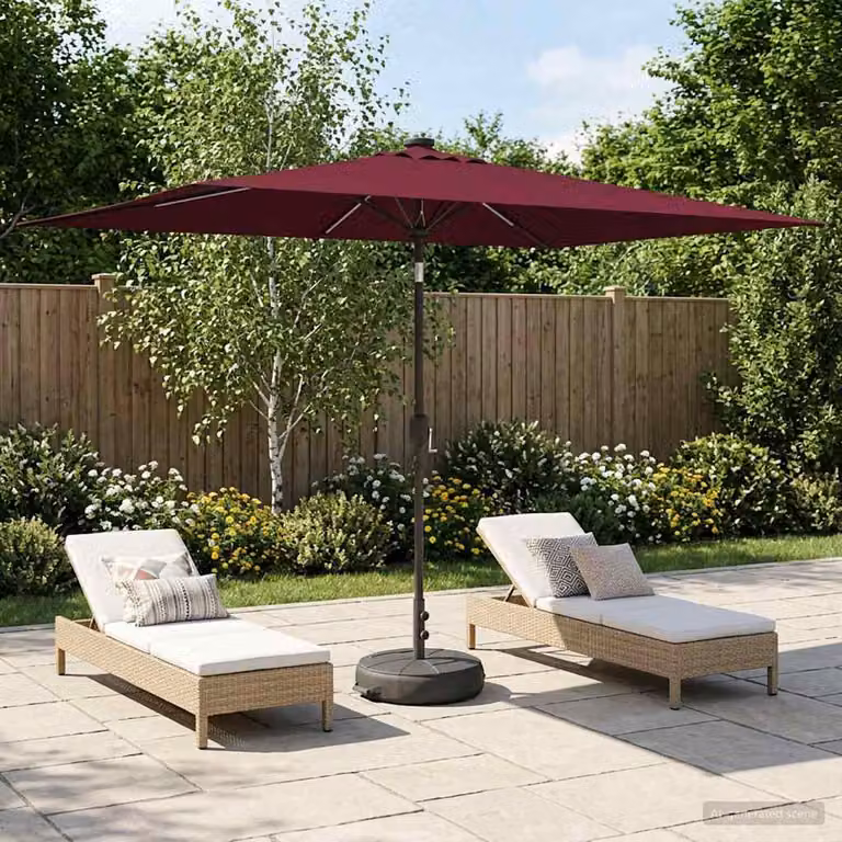 Parasol da giardino vidaXL rosso con luci LED e base in poliestere L: 300 cm, P: 200 cm