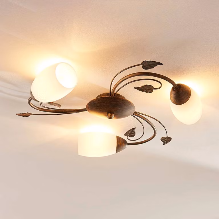 Plafoniera soffitto Stefania Lindby, dimmerabile, Marrone / Ruggine, Soggiorno / Sala da pranzo, Vetro, Antico, Plafoniera