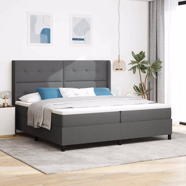 Letto a molle con illuminazione LED vidaXL in tessuto grigio, L/P/H: 200 x 200 x 28 cm