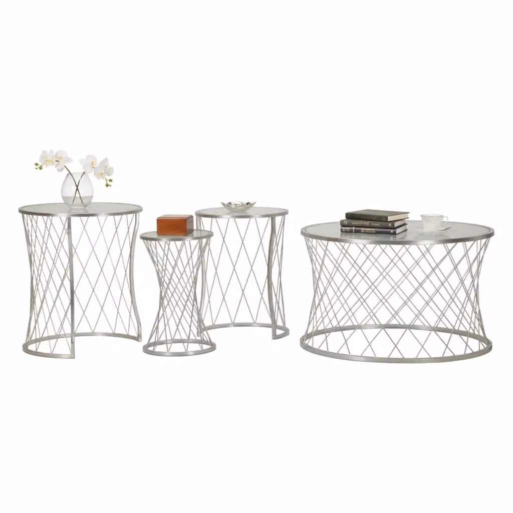 Set di 4 tavolini da salotto Cabiaglio DMORA, tavoli bassi quadrati in vetro e metallo, Argento, L/P/H: 70 x 70 x 55 cm – 2