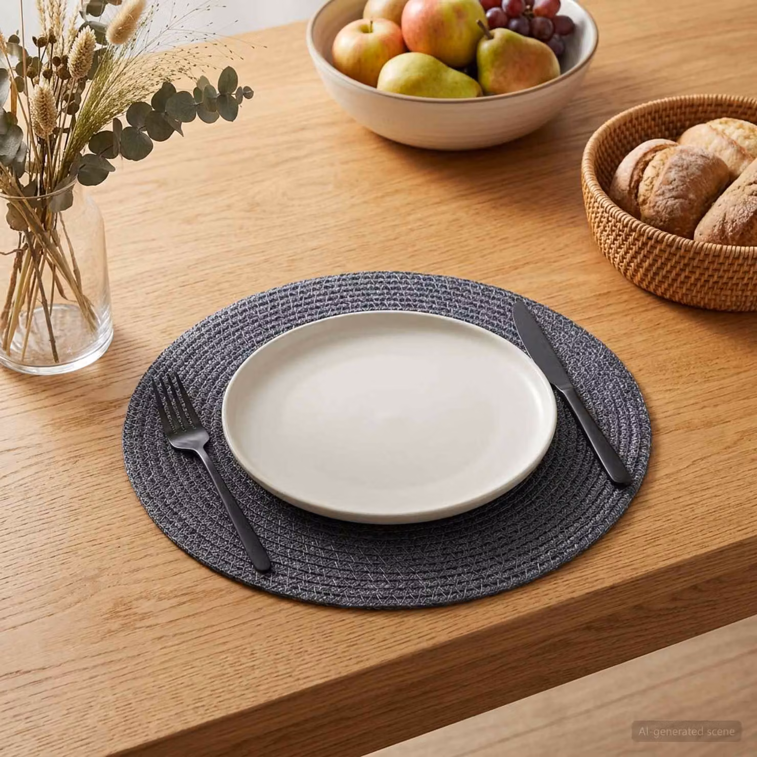 Set di 4 sottobicchieri rotondi vidaXL in juta color grigio scuro, diametro: 30 cm