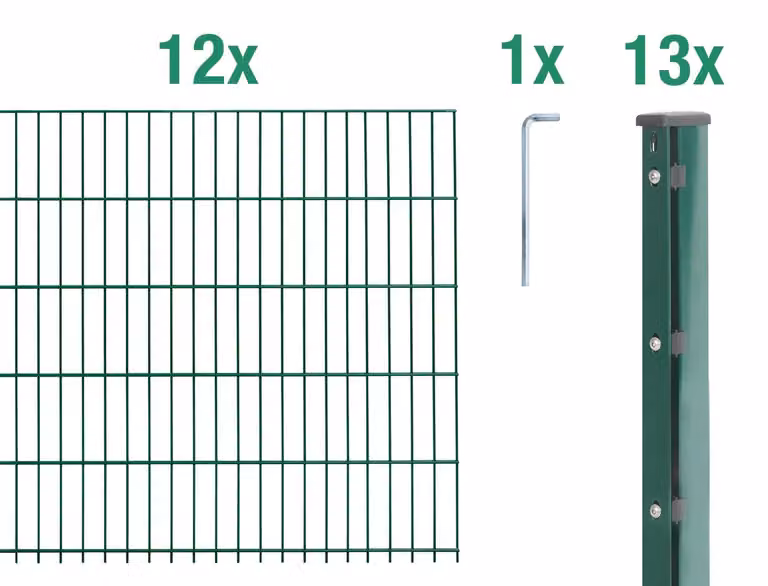 Alberts 675301: Recinzione a pannelli doppi, set completo da 26 elementi, rivestita in plastica, colore verde, altezza 123 cm, lunghezza 30 metri